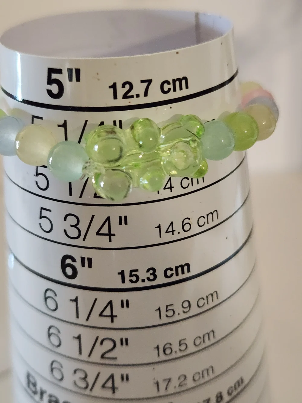 Hand Crafted Pastel Beaded Stretch Bracelet with Green Bear Charm